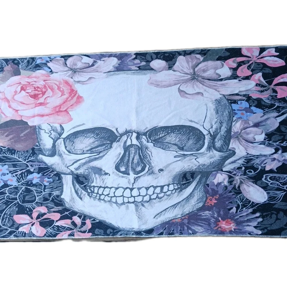 Skull Flowers Terry Cloth Beach Towel Tapestry 27x58
